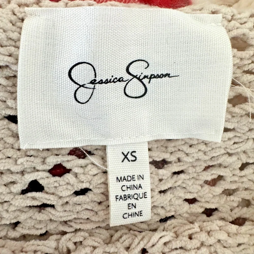 Jessica Simpson Beige Crochet Knit Sweater poncho Size XS‎ Boho Cottagecore